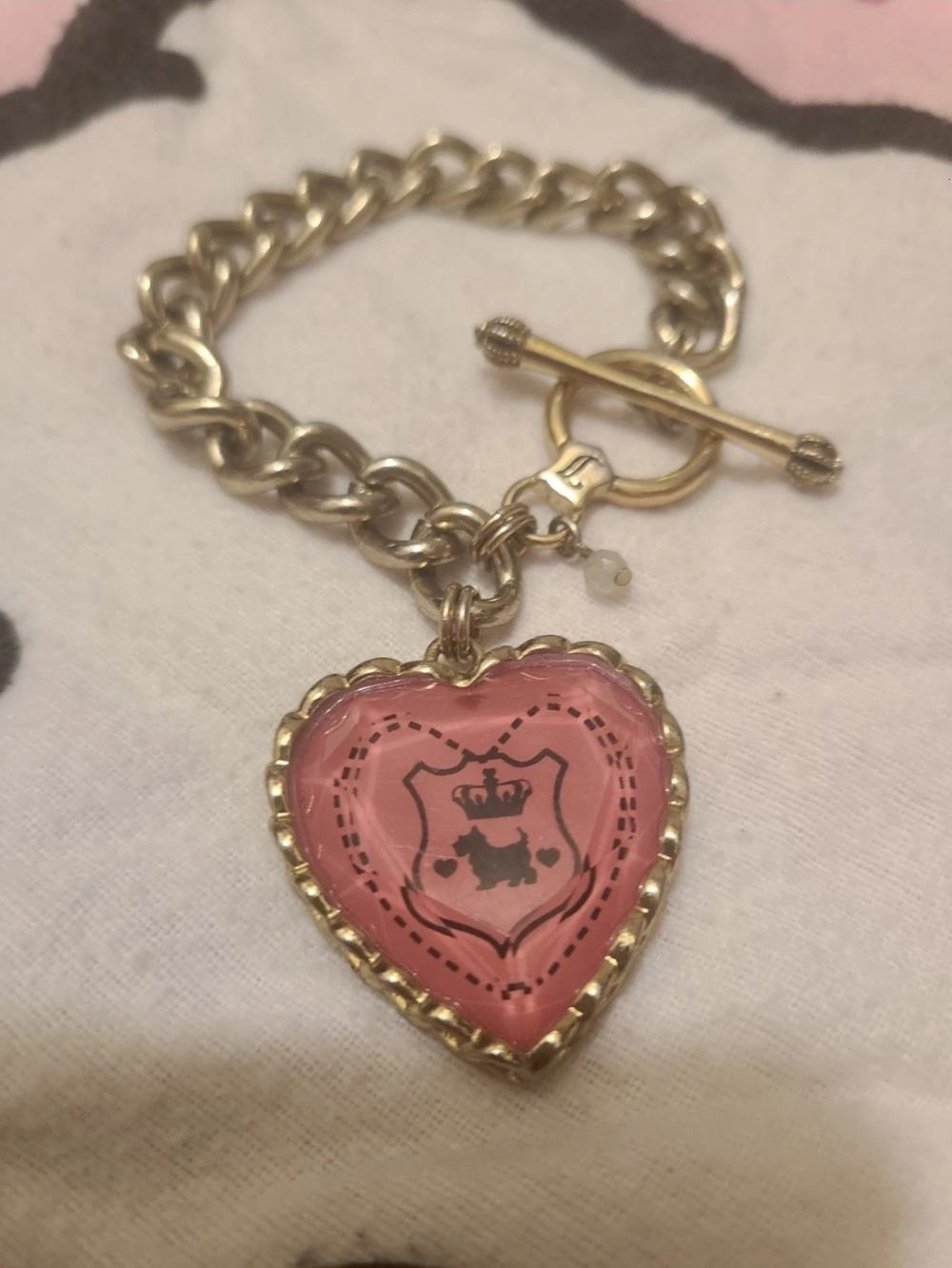 Juicy Couture Gold Chain Bracelet with Pink Heart Charm